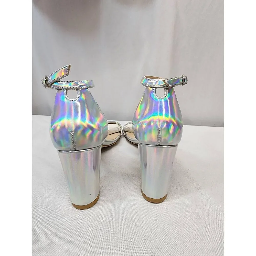 Stuart Weitzman Size 6 Nudist Block 75 Iridescent Ankle-Strap Sandals Block Heel - Picture 5 of 10